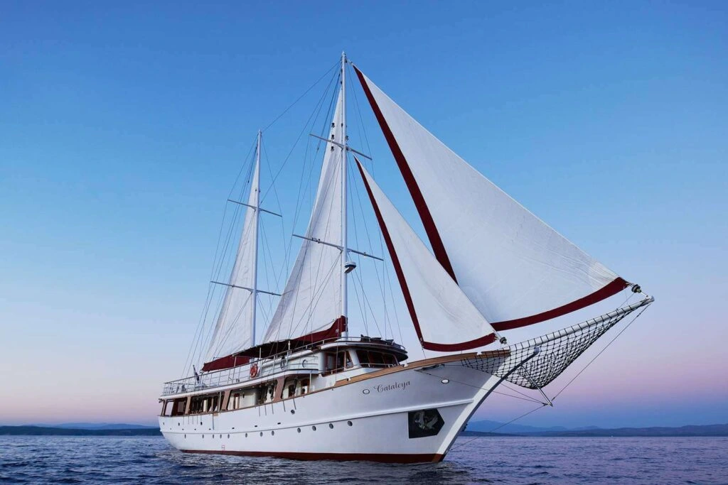 Cataleya, a motor sailer, gliding on the waters of Adriatic.
