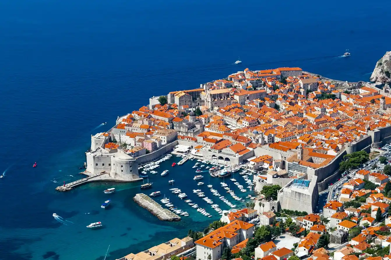 The old city of Dubrovnik from above.