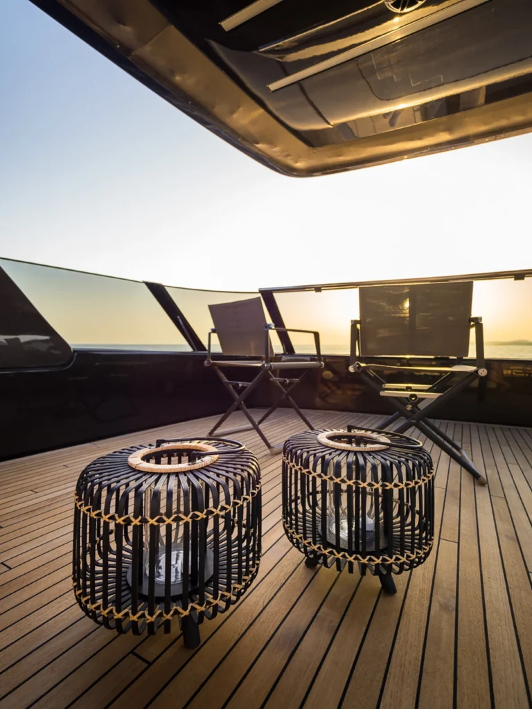 AMBER ONE aft deck with seating and coffee tables