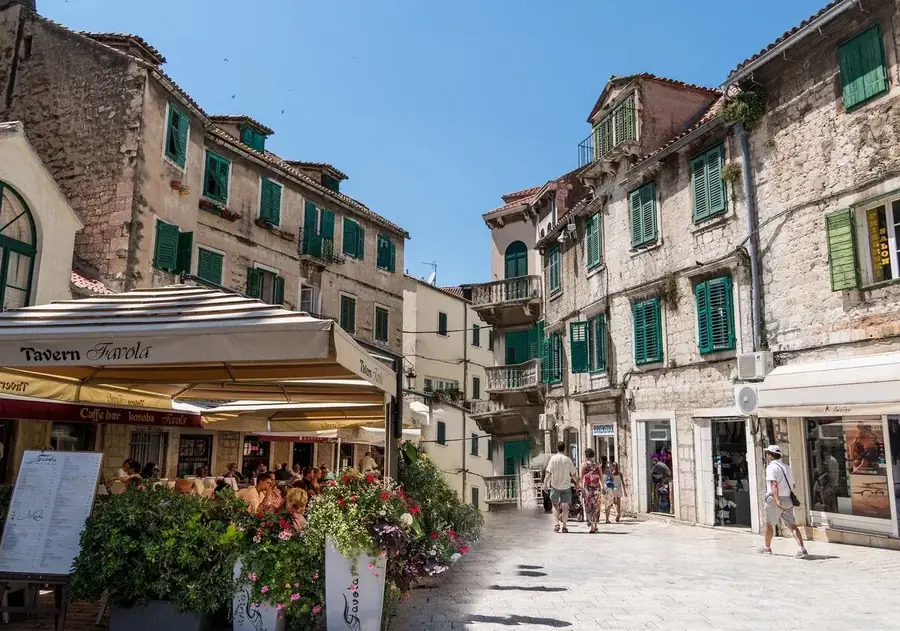 Stone buildings and a café in Split's Old Town